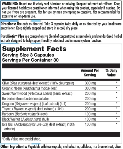 ParaBiotic Plus Label