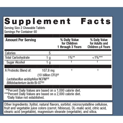 MetaKids Probiotic 120 Tabs Label